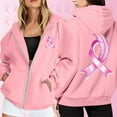 thumbnail image 2 of Shadoumai Womens Breast Cancer Awareness Hoodies Full Zip Up Jacket Ribbon Graphic Oversized Sweatshirt Jackets Fall Winter Clothes, 2 of 6