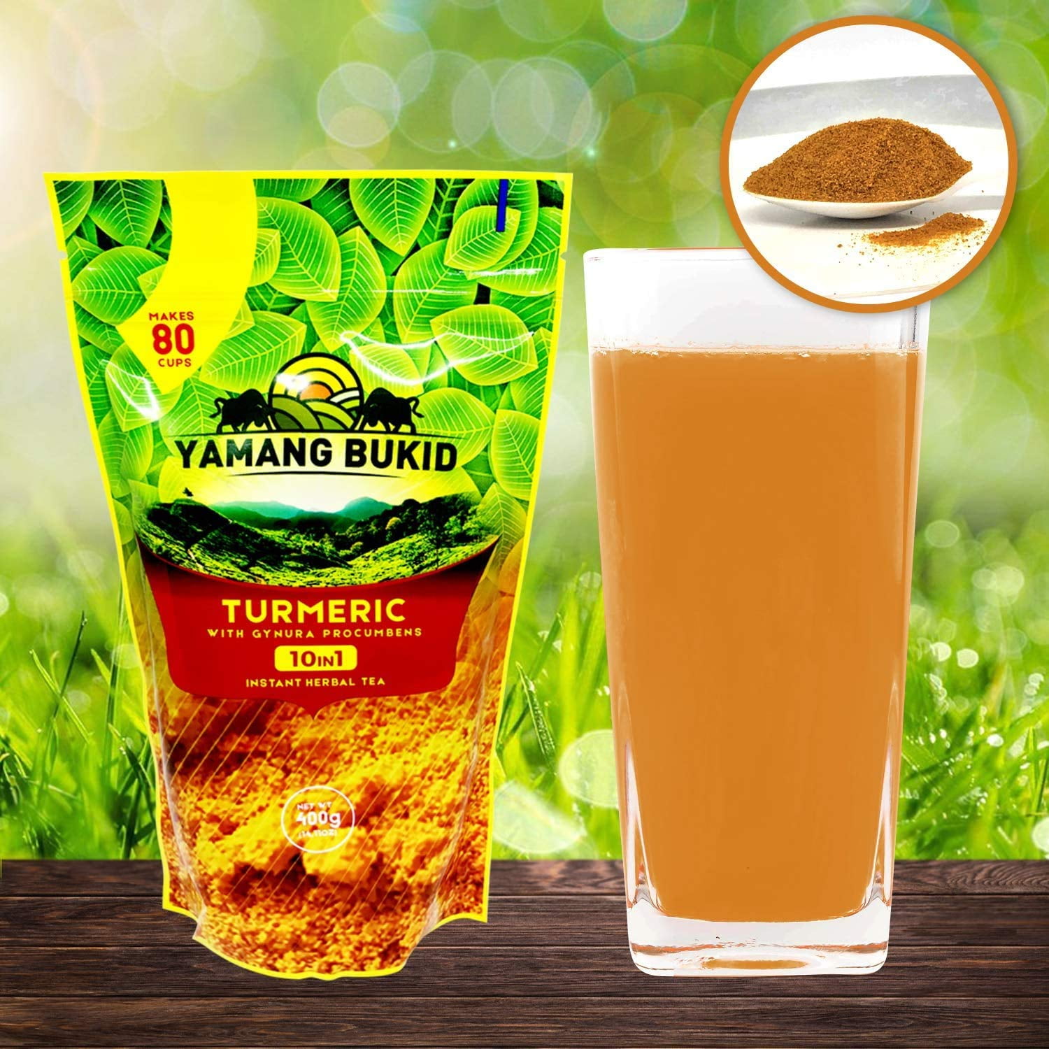 Turmeric & Herbs Powder Drink Mix  10-Ingredient Organic Blend from Yamang Bukid with Curcuminoids, Gynura Procumbens, Ginger, Lemongrass, Moringa (Pack of 1)