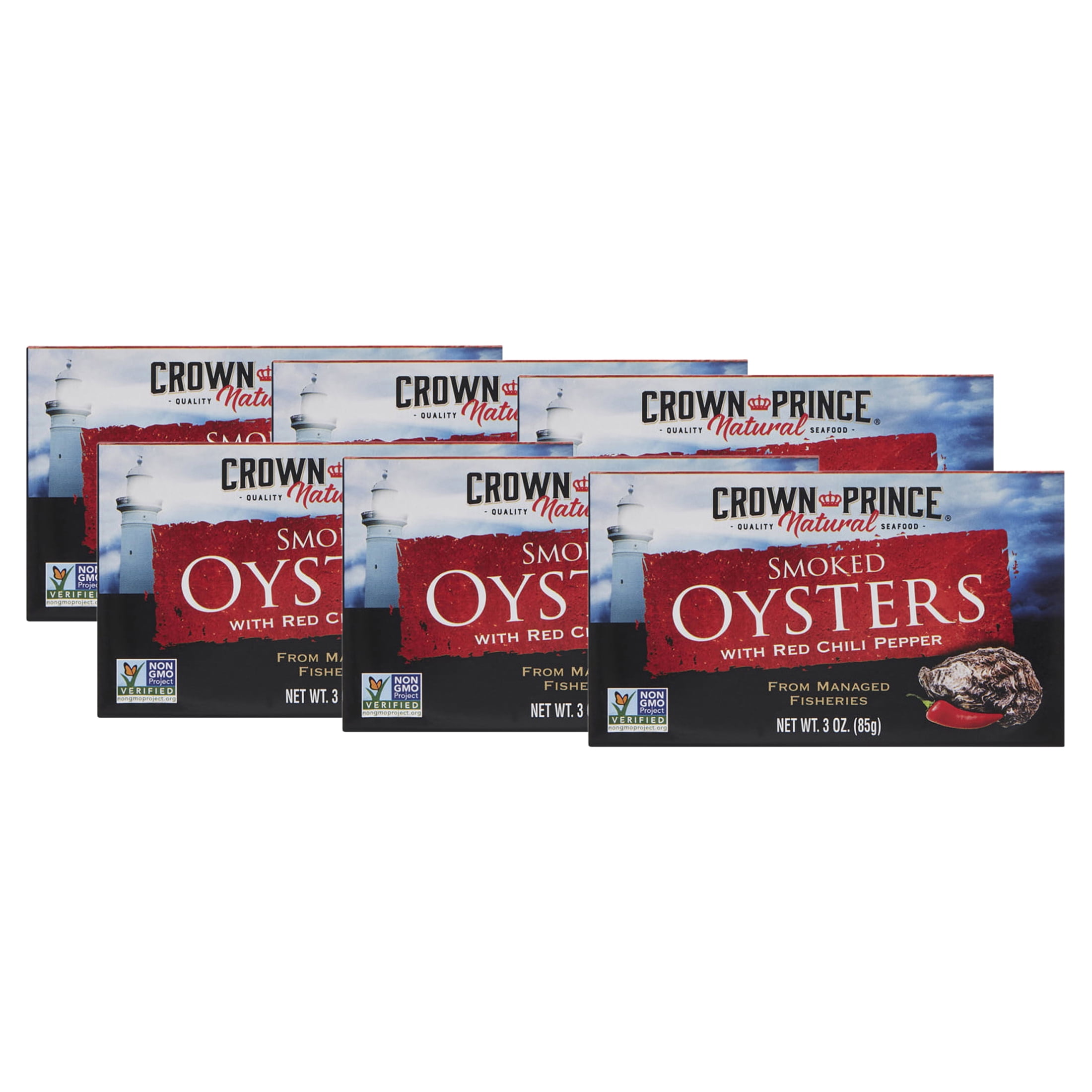 (18 pack) Crown Prince Natural Smoked Oysters With Red Chili Pepper, 3