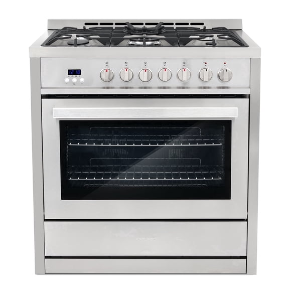 Cosmo 36 in. Stellar Collection 4.4 cu. ft. Dual Fuel Range, 5 Sealed Burners, 8 Function Convection Oven in Stainless Steel
