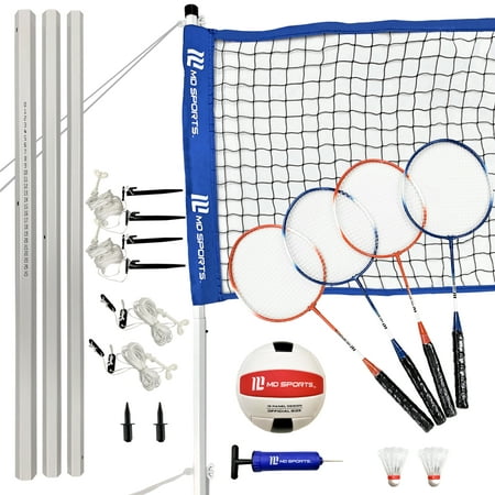 MD Sports Advanced Volleyball and Badminton Combo Set, Quick Setup, 4 rackets and official size volleyball with inflation (Best Badminton Racket In The World)