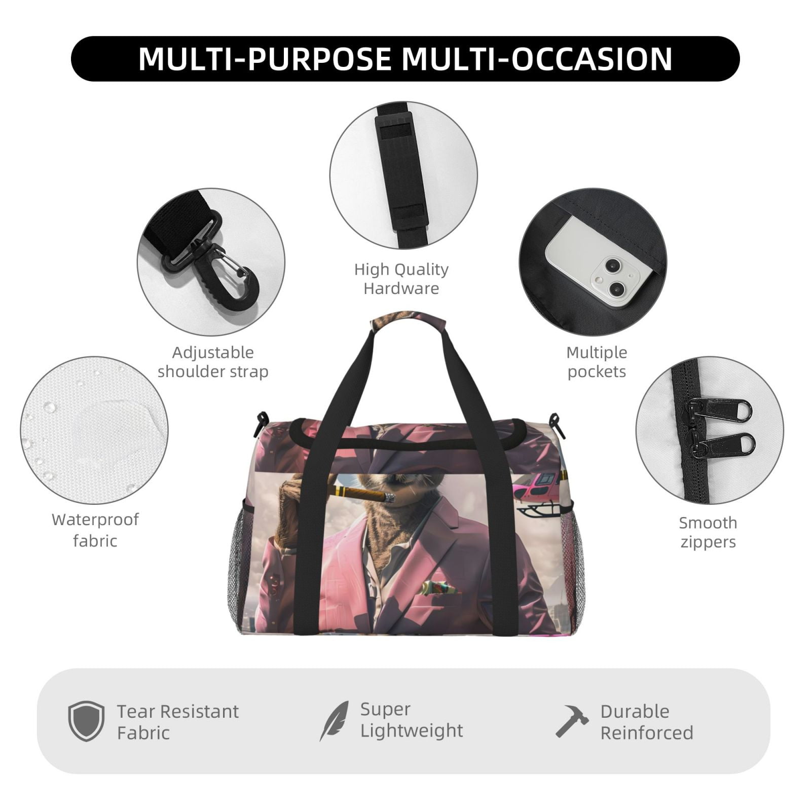 Picia Stylish Kangaroo In Suit Print Travel Duffle Bag,Weekender Bags for Women with Shoe Compartment, Gym Duffel Bag with Wet Pocket, Hospital Bags for Labor and Delivery