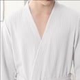 thumbnail image 7 of aohooy Cotton Waffle Robe Men Big and Tall 3/4 Sleeve Kimono Robe Casual V Neck Loungewear Sleepwear Bathrobe with Belt and Pockets for Spa Resort Home White,XL, 7 of 7