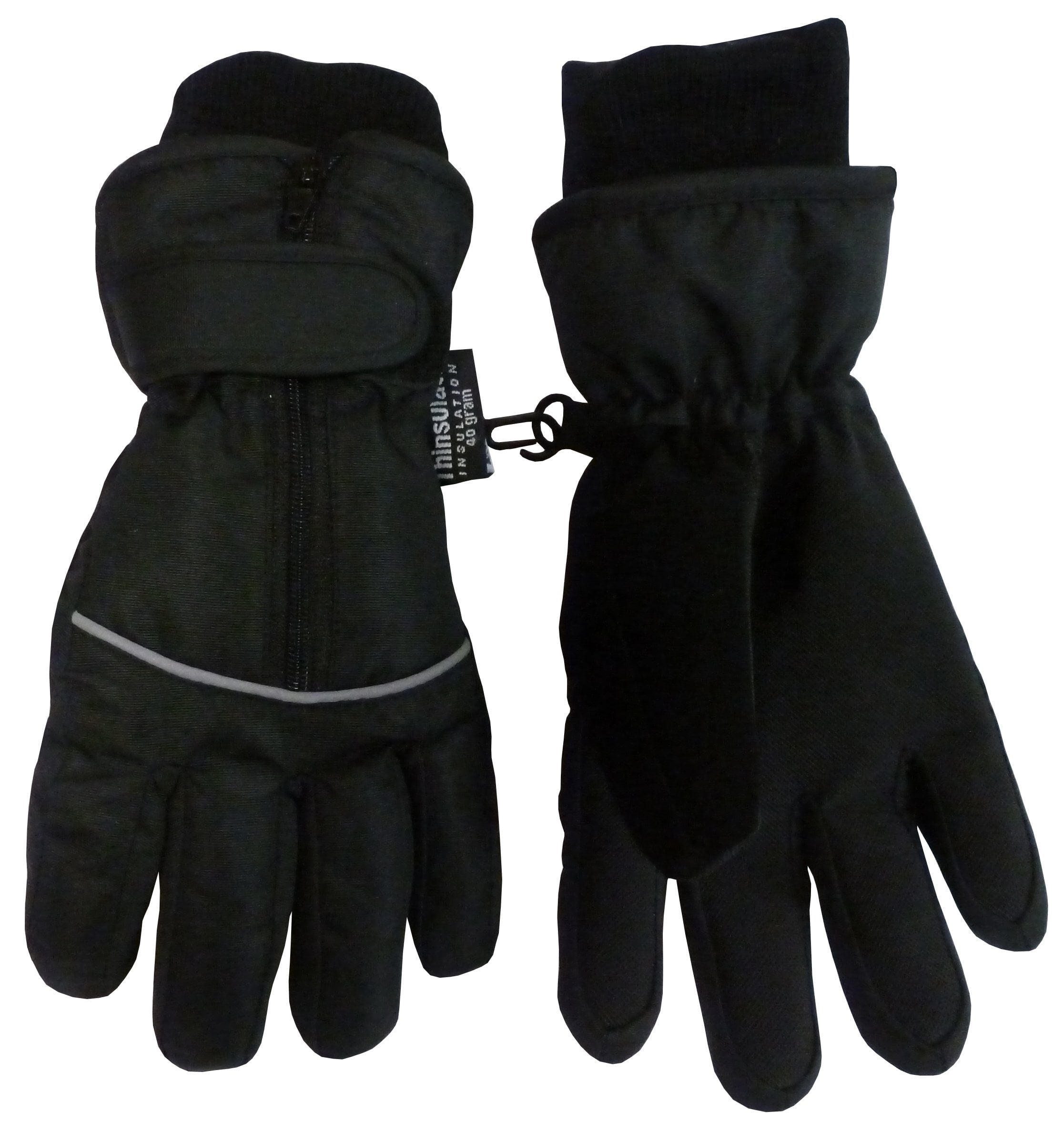 Black Kids Ski Gloves Thermal Winter Warm Insulated by Thinsulate 