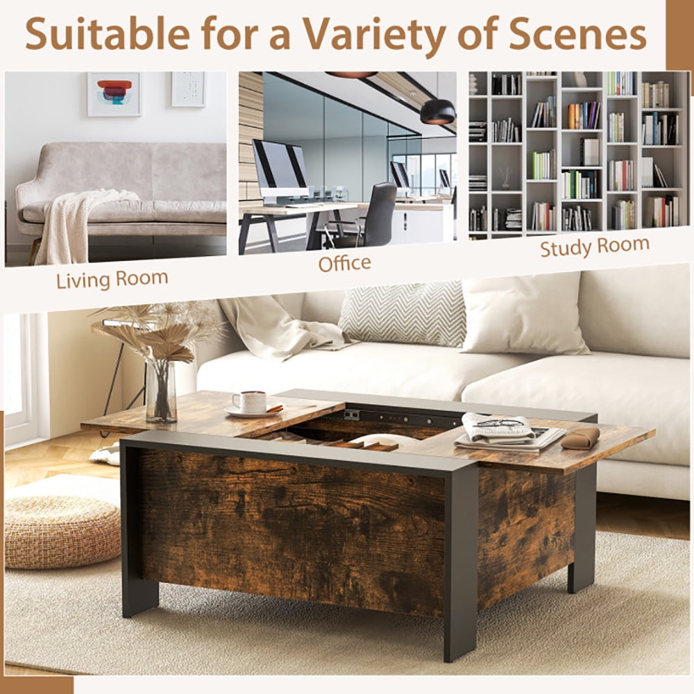 Finihen Coffee Table, 36.5 Inch Coffee Table with Sliding Top and Hidden Compartment, for Living Room, Reception Room, Office, Walnut Finihen Coffee Table, 36.5 Inch Coffee Table with Sliding Top and Hidden Compartment, for Living Room, Reception Room, Office, Walnut
