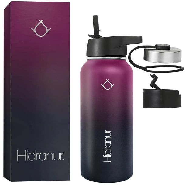 Termo de Acero Inoxidable Hidranur Morado Doble Aislamiento Térmico 32 Oz con Tapas Herméticas y Pop