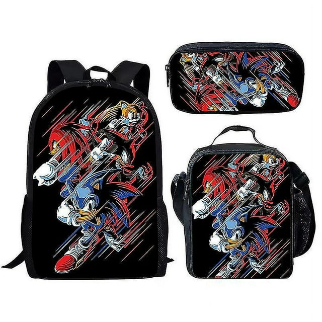 Sonic Primary School School Bag Three-piece Set Anime Cartoon Backpack Shoulder Bag Pencil Case High Quality Ultra-high Quality Advanced Customization