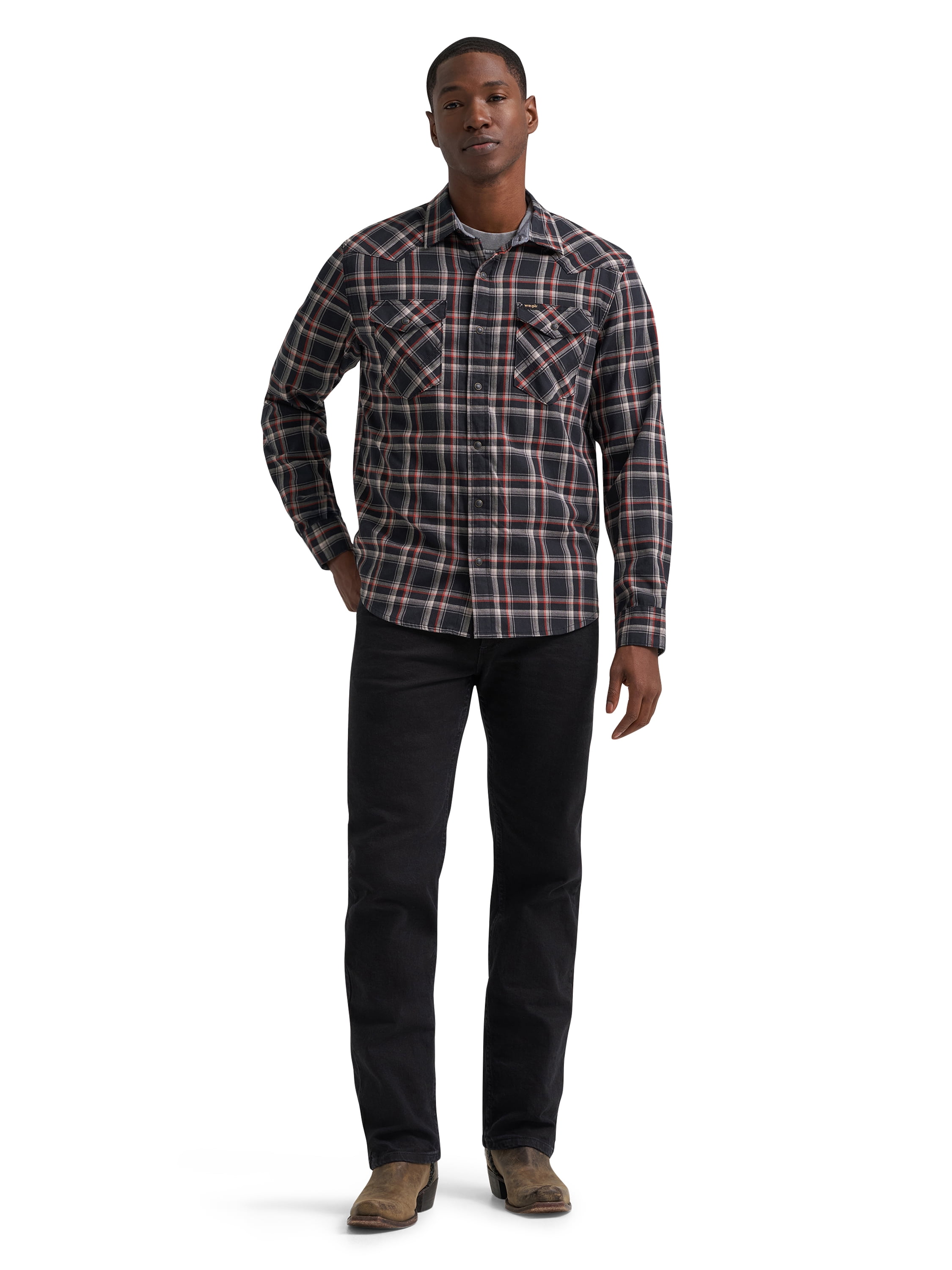 Wrangler® Men's and Big Men's Regular Fit Long Sleeve Fashion Twill Plaid Shirt, Sizes S-2XL