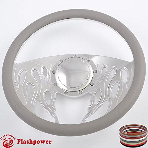 Flashpower 14 Billet Half Wrap 9 Bolts Steering Wheel with 2 Dish and Horn Button Light Grey