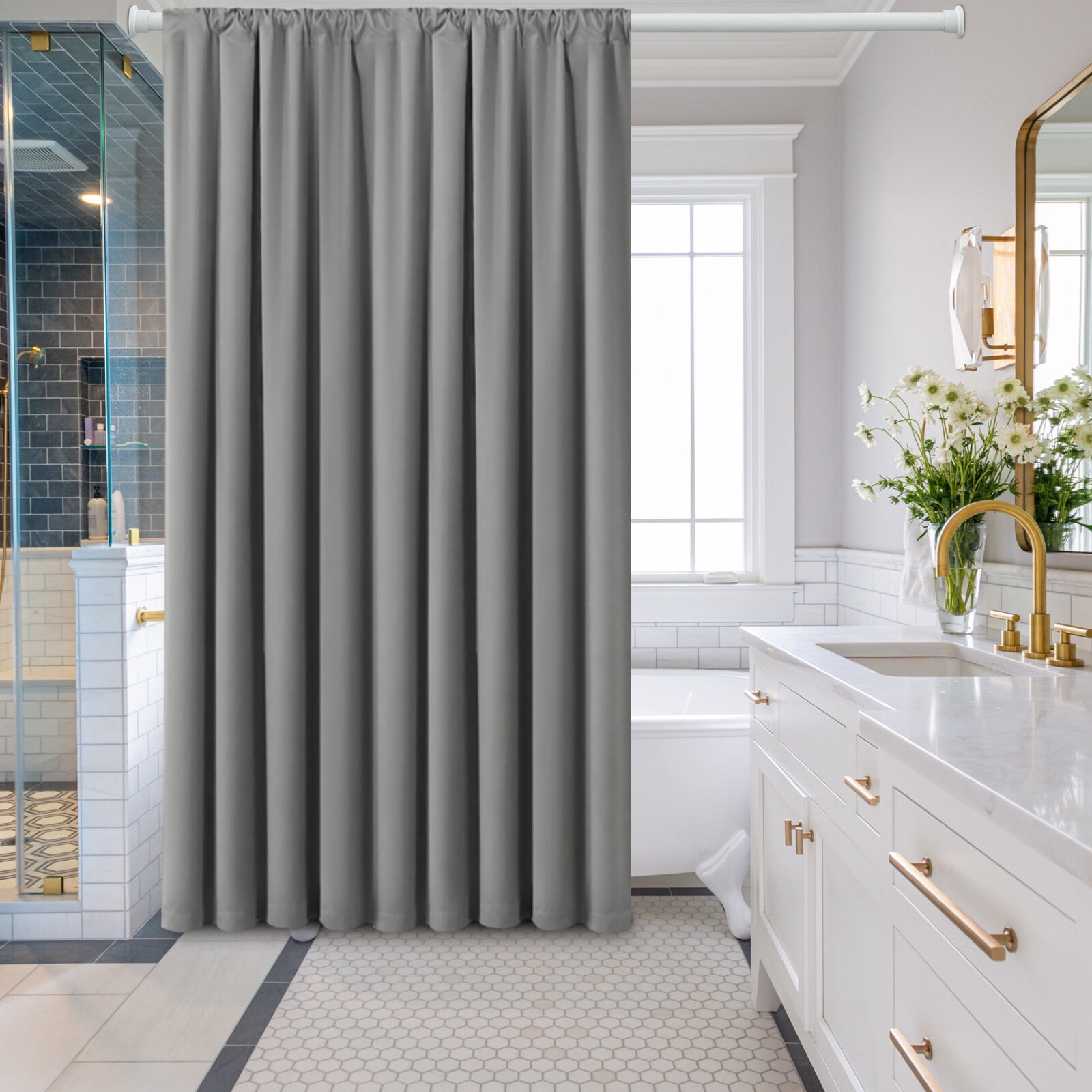 H.VERSAILTEX Single Shower Curtain Rod Non Slip Adjustable 26-78 inch with Spring Tension for Bathroom，White