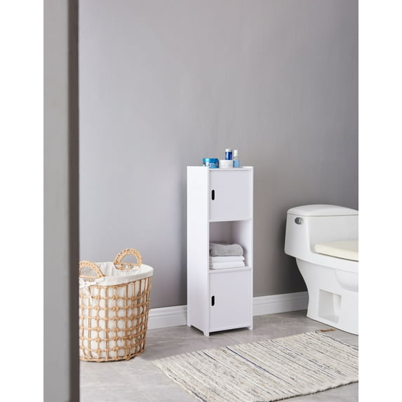 Wiltshire Freestanding Bathroom Storage Cabinet With Open Shelf, White Wood