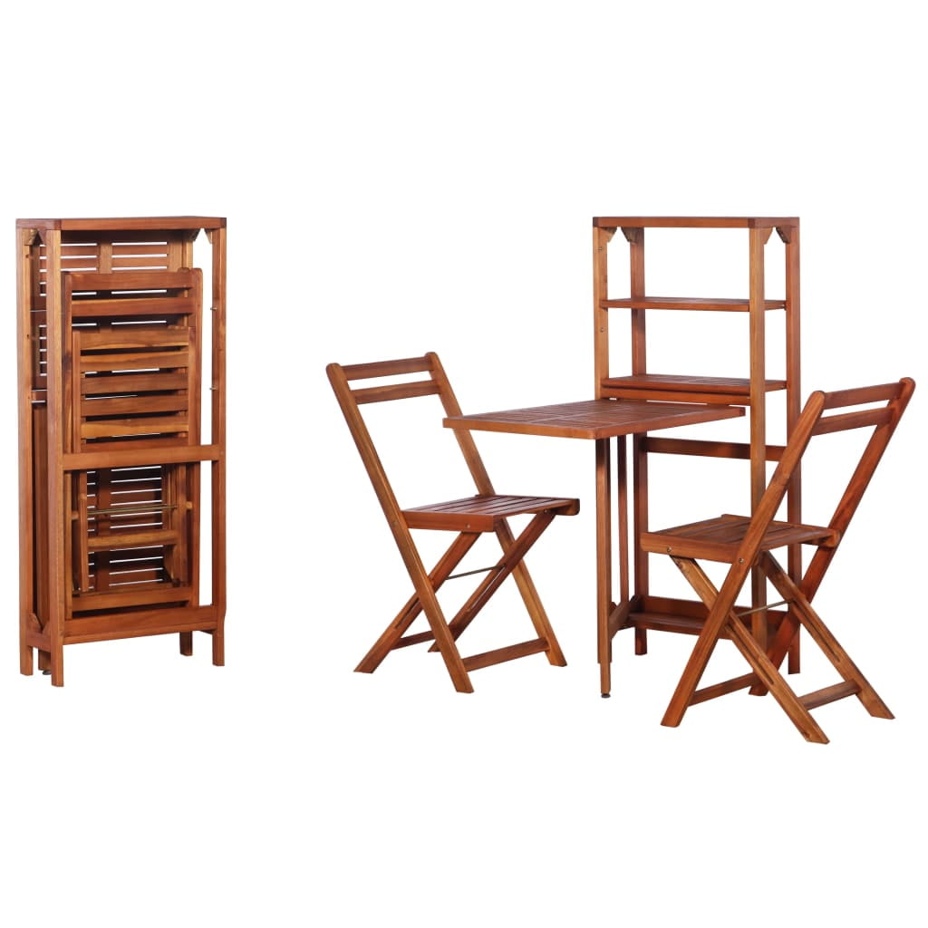Kepooman Outdoor Patio Folding Wooden Table & Chair Set with Storage Shelf, Set of 3, Brown Kepooman Outdoor Patio Folding Wooden Table & Chair Set with Storage Shelf, Set of 3, Brown