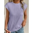 thumbnail image 2 of MOSHU Textured Womens Tops Casual Crewneck Basic Tee Shirts Cap Sleeve Summer Blouses, 2 of 8
