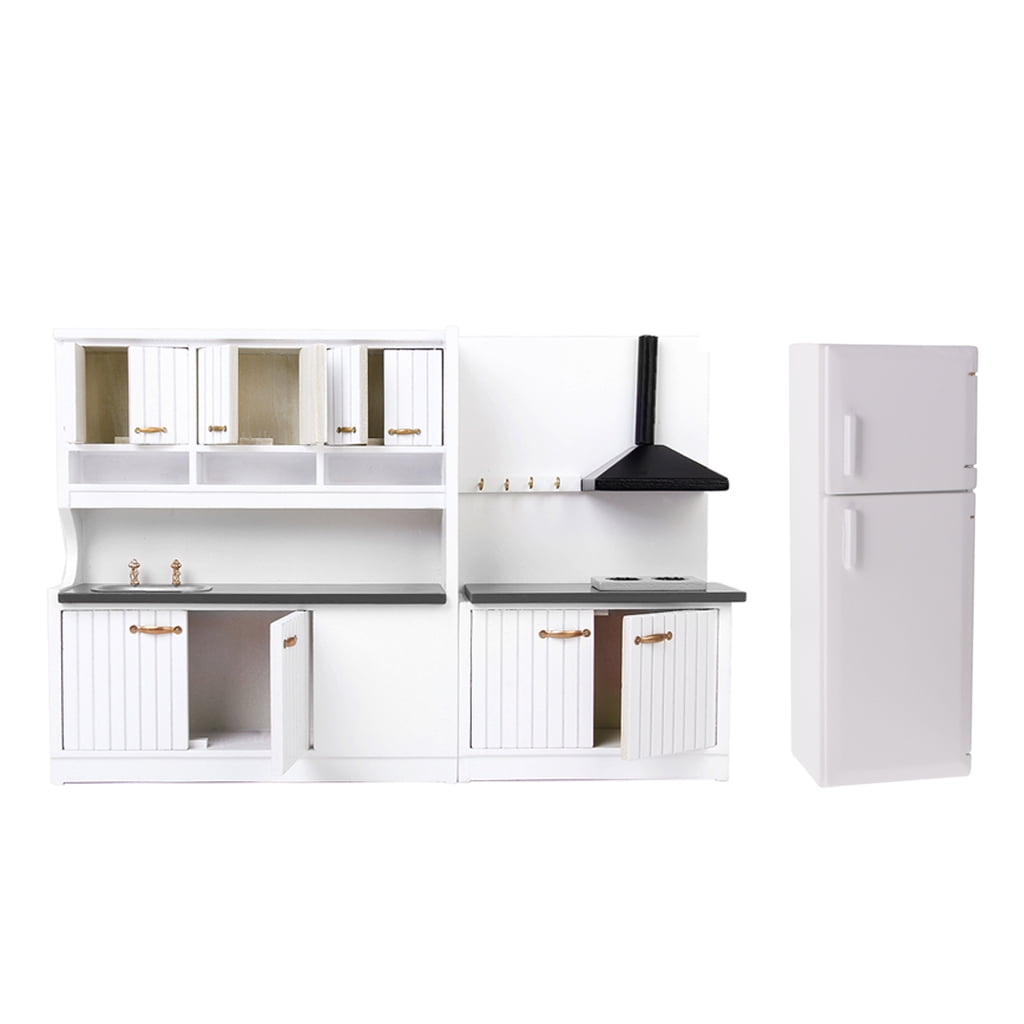 Luxury Wooden Miniature Kitchen Cabinet Cupboard for 1/12 Dollhouse Layout 