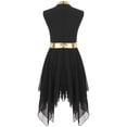 thumbnail image 2 of TiaoBug Kids Girls Sleeveless Lyrical Dance Dress Metallic Gold Worship Asymmetrical Hem Tunic Black 6, 2 of 5