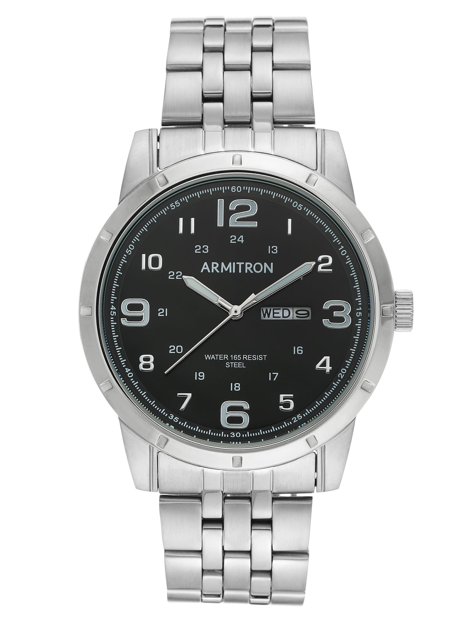 Armitron - Armitron Men's Silver-Tone And Black Day Date Dress Watch ...