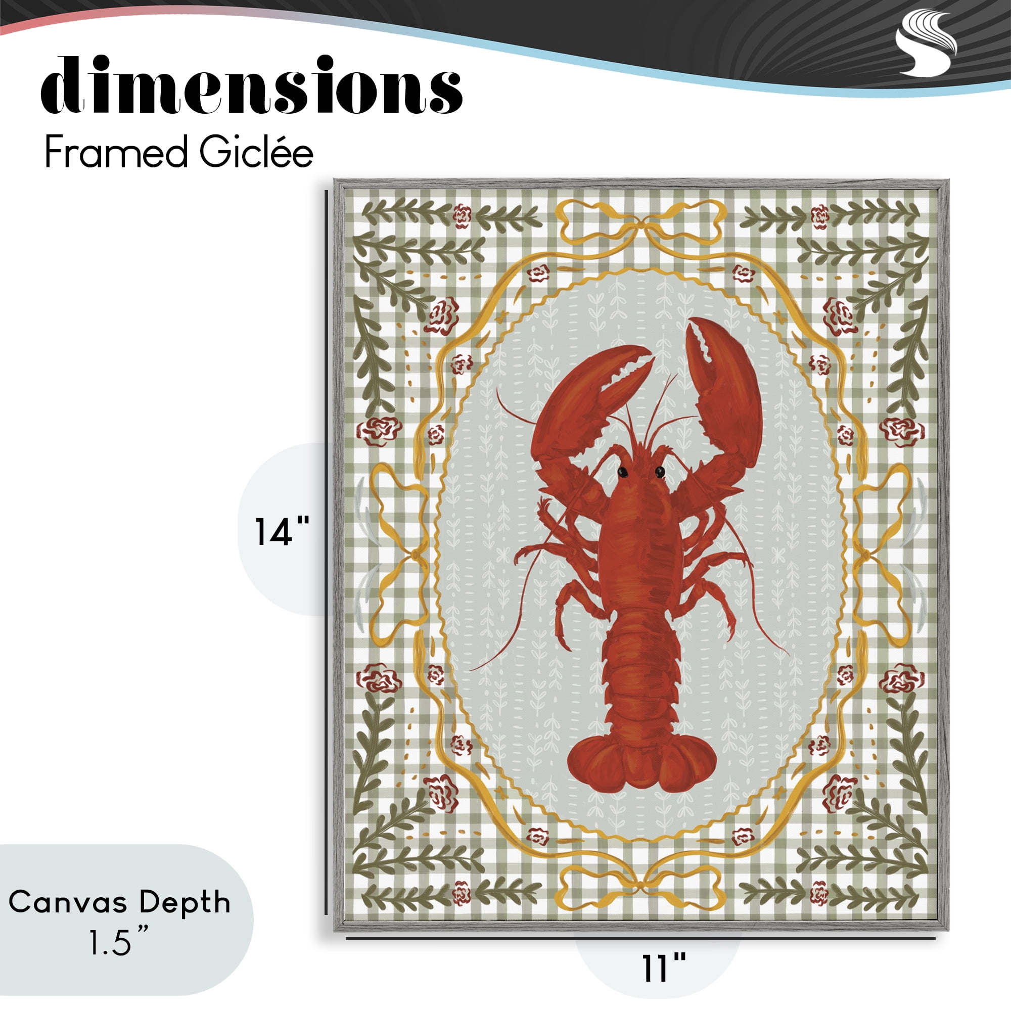 Stupell Industries Lobster with Gingham Kitchen Charm Gray Framed Giclee Art, design by Vero Illustrates