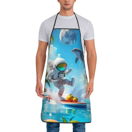 

Lukts Astronaut Tropical Dolphin Print Unisex Tie-Up Aprons Bibs for Chef Kitchen Grill Beverage Shop