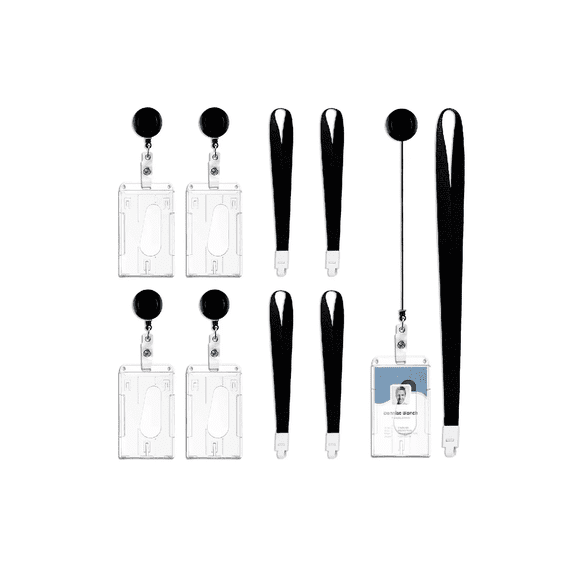 Portagafete Yoyo Porta Credenciales Lanyard Vertical 5 Pcs NEGRO/TRANSPARENTE