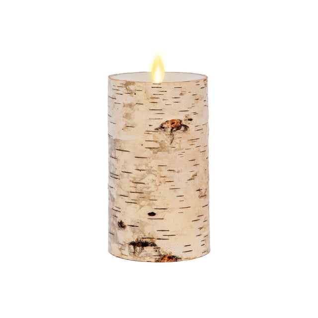 Luminara Real Birch Bark Wrapped Flameless LED Candle, 3.5" x 6.5", Battery Operated Moving Flame Pillar Light with Timer - Natur