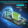 thumbnail image 2 of 2Pcs PD 20W Charger Block Fast Charging with 2Pcs 6FT Type C Charging Cables, Fast Charging Adapter USB C Wall Charger Block Compatible with iPhone 17 16 15 14, Samsung, Android Phone, Green, 2 of 7