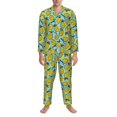 thumbnail image 3 of Fuzoiu Lemon Print Men's Long-Sleeved Pajama,Lounge Button Down Nightwear,Mens Notch Collar Pajama Set -XX-Large, 3 of 7