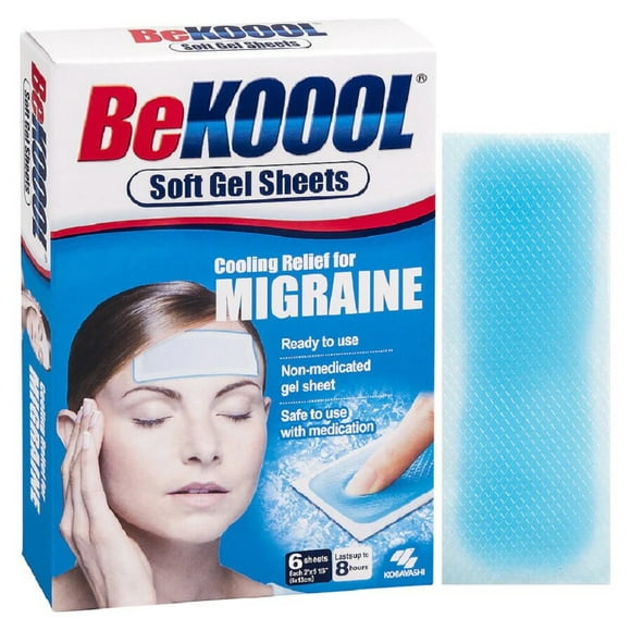Be Koool Refroidissement Gel Sheets Soulagement de Refroidissement pour les Maux de Tête Migraine, Dure jusqu'à 8 Heures, 6 Compter