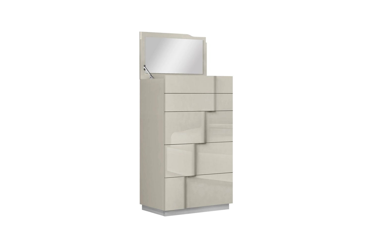 K-Living Latina Solid Wood Chest with Built in Mirror & Jewellery Storage in Light Grey Lacquer Finish