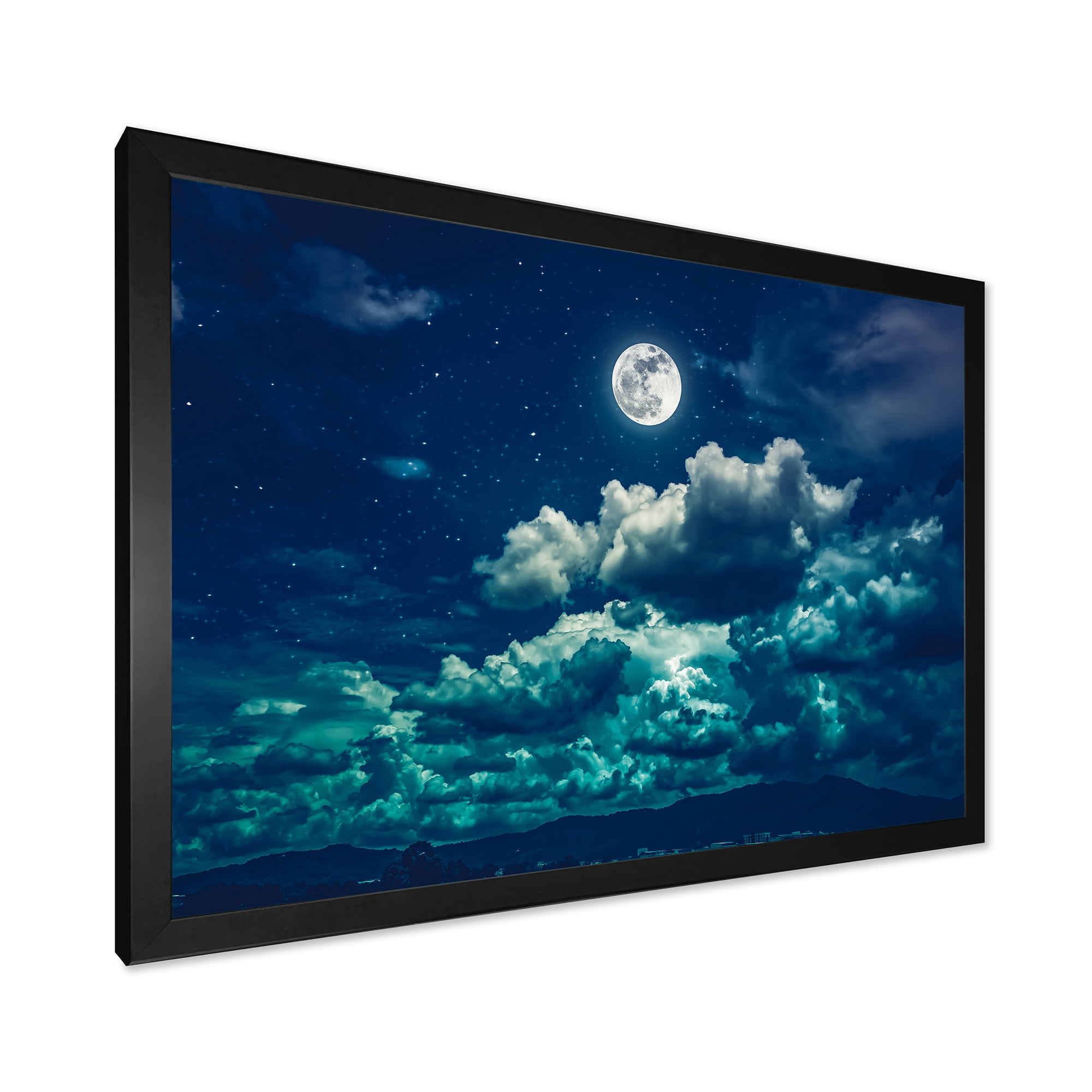 Designart 'Full Moon Night in Cloudy Sky II' Nautical & Coastal Framed Art Print