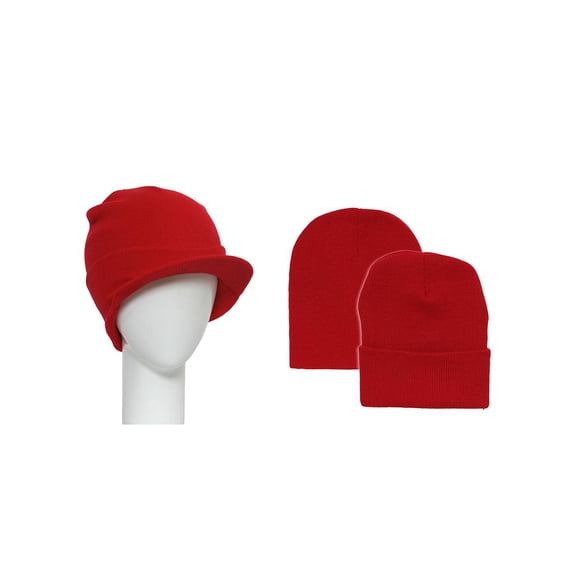 GT Winter Kit - Cuffed Beanie Visor   Long & Short Beanie - Red