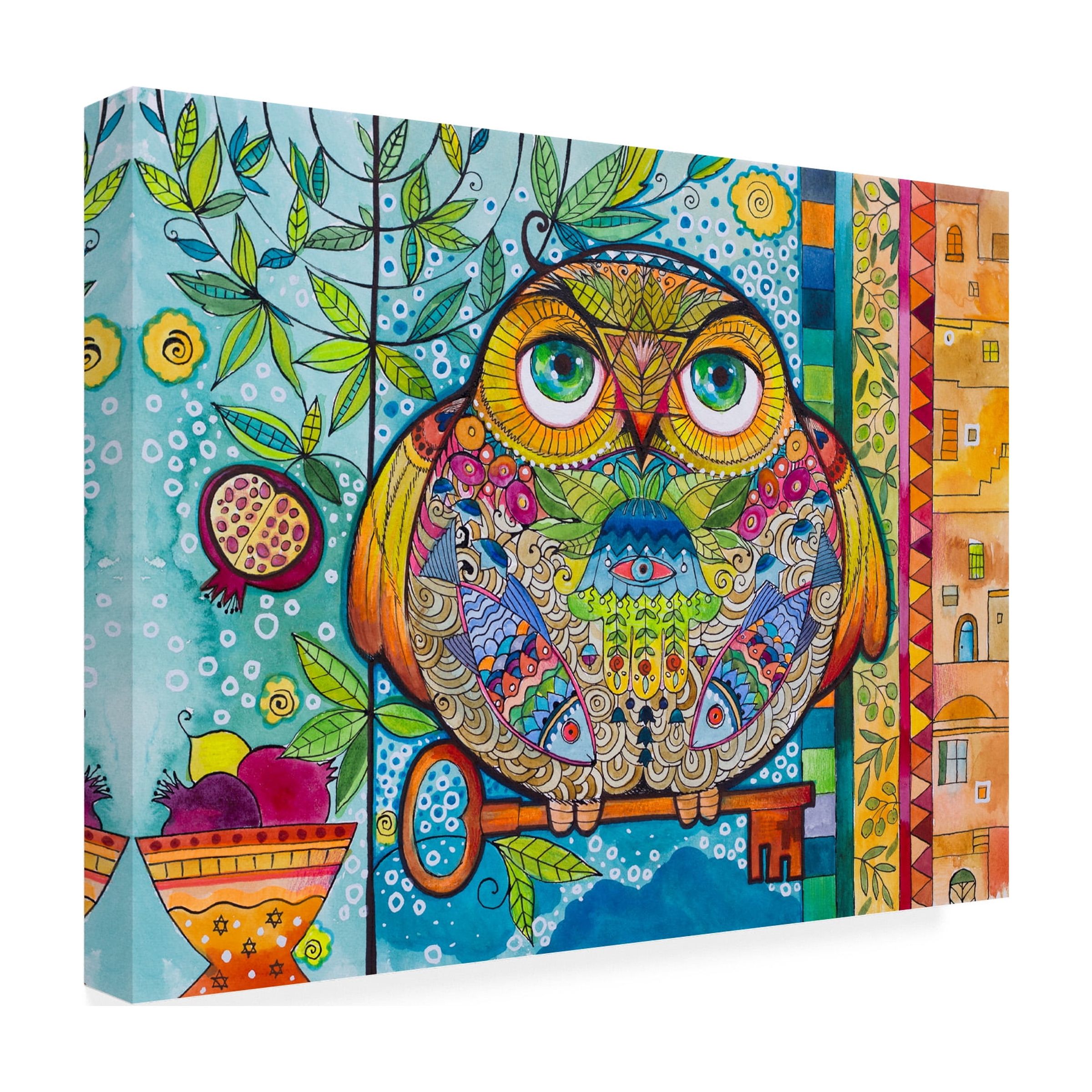 Trademark Fine Art 'Judaica Folk Owl' Canvas Art by Oxana Ziaka