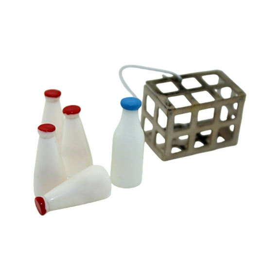 5Pcs Miniature Milk Bottles with Basket for Dollhouses Picnic Breakfast Display