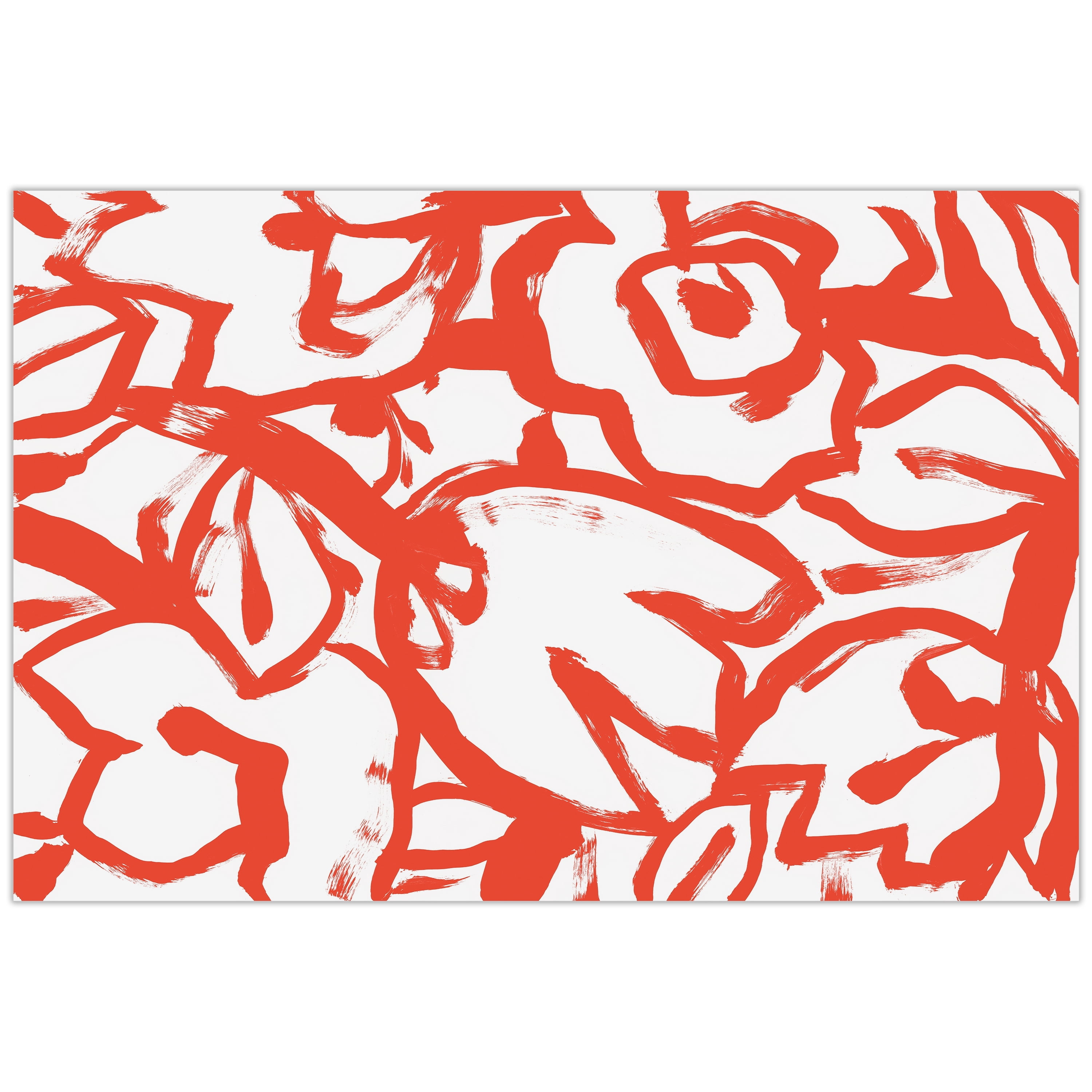 "Scarlet Blooms I" Red Brush Floral Unframe Free Floating Reverse Printed Tempered Glass Wall Art