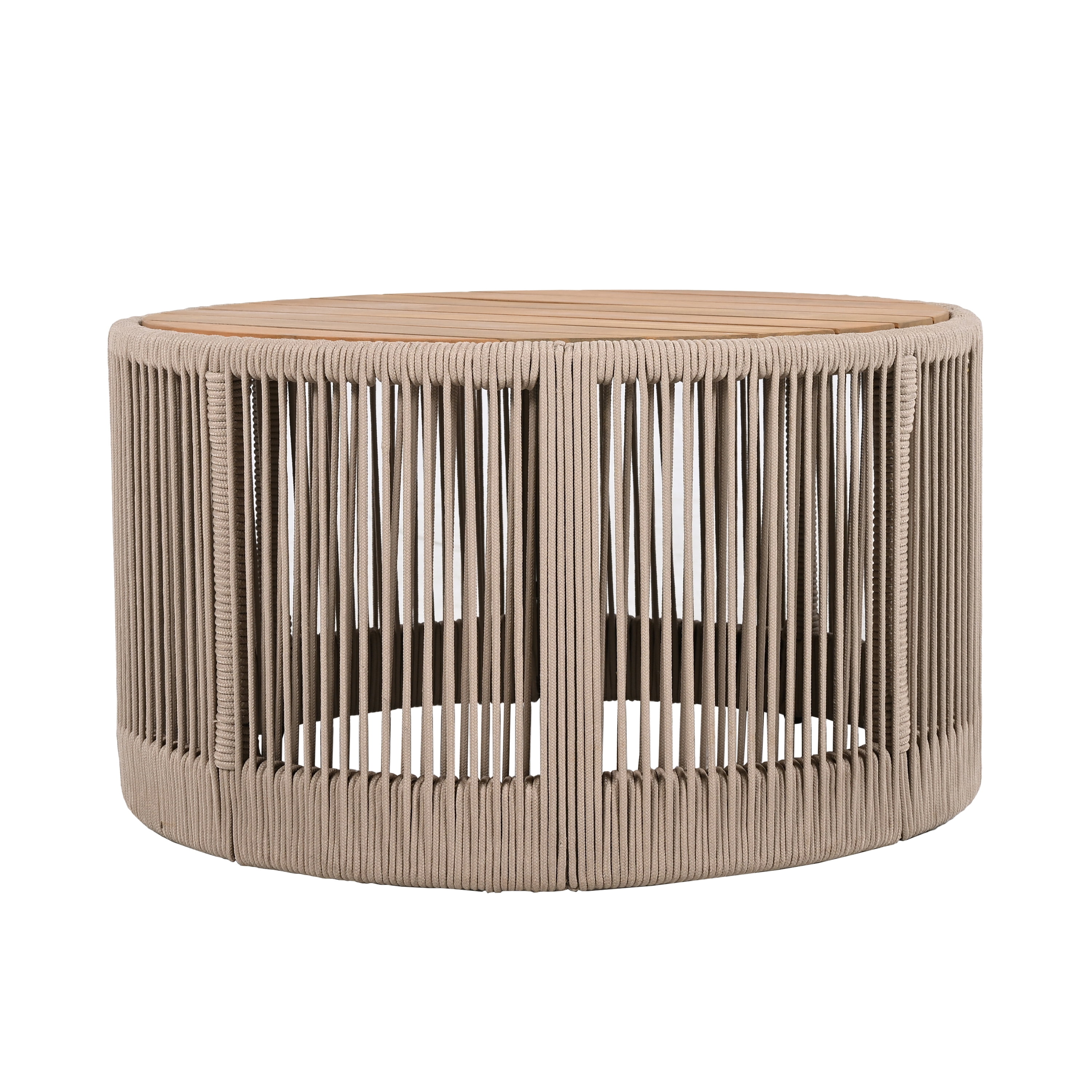 Euroco Outdoor Rattan rope & Acacia Wood Coffee Table - Patio Balcony Furniture for Garden, Yard, Balcony - Weather Resistant(Rope Beige, Natural Iron)