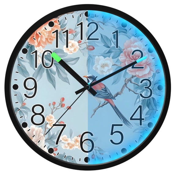 Ryvnso Floral Bird 12 Inch Night Light Wall Clock Silent Battery Operated Luminous Clocks