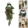 thumbnail image 2 of Christmas Teardrop Swag with Velvet Bow, 27.5 Inch Artificial Pine Greenery Garland with Pine Cones, Rustic Holiday Hanging Decor for Front Door, Mantle, Wall, Indoor Outdoor Home Decor, 2 of 8