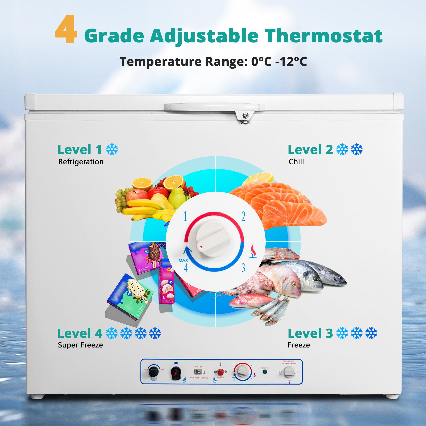 Smad Chest Freezer, LPG/110V-120V 2 Way Propane 200L with Lock Top Open Door for Outdoor White