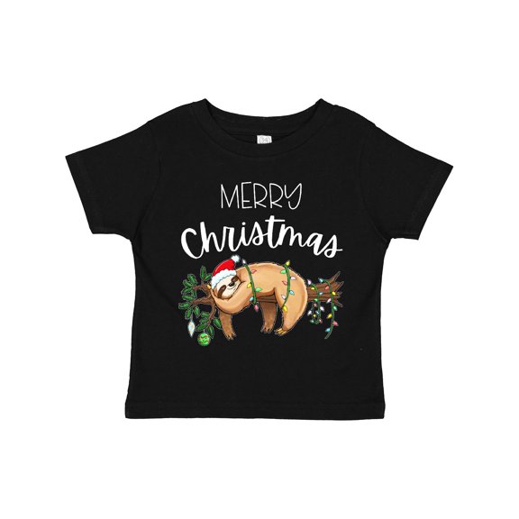 Inktastic Merry Christmas Cute Sloth with Santa Hat and Lights Boys or Girls Toddler T-Shirt