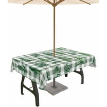 Green Plaid Christmas Tree Outdoor Tablecloth - 52x70 Inch Rectangle Dining Table Cover, Watercolor Xmas Tree Waterproof Outdoor Table Cloth with Umbrella Hole & Zipper for Picnic/Patio
