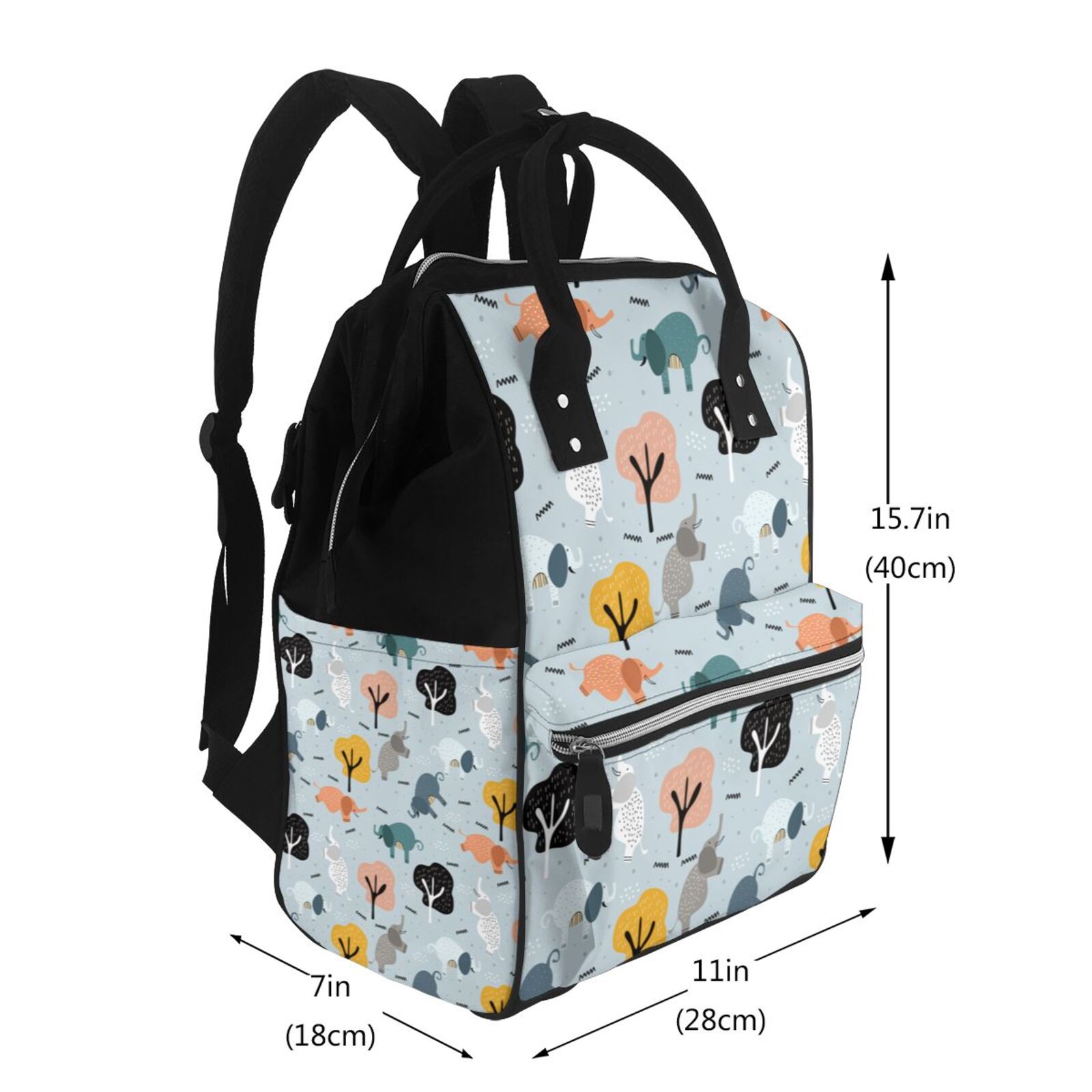Fuzoiu Elephant Tree Print Diaper Bag Backpack,Baby Essentials Travel Tote,Multi function Waterproof Diaper Bag, Travel Essentials Baby Bag - Unisex