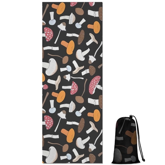 Colorful Mushroom Mixed Black Pattern Hot Yoga Mat Towel Non Slip for Hot Yoga - Quick-Drying Yoga Mat Cover with 4 Corner Pockets with Travel Bag - Hot Yoga Towel Non Slip 70"x26"