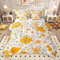 Manfei Vintage Country Floral 7-Piece Bedding Comforter Set,Rustic Plant King Bedding Sets,White Orange Bed Sheets For Men Women,Breathable Home Decor Reversible