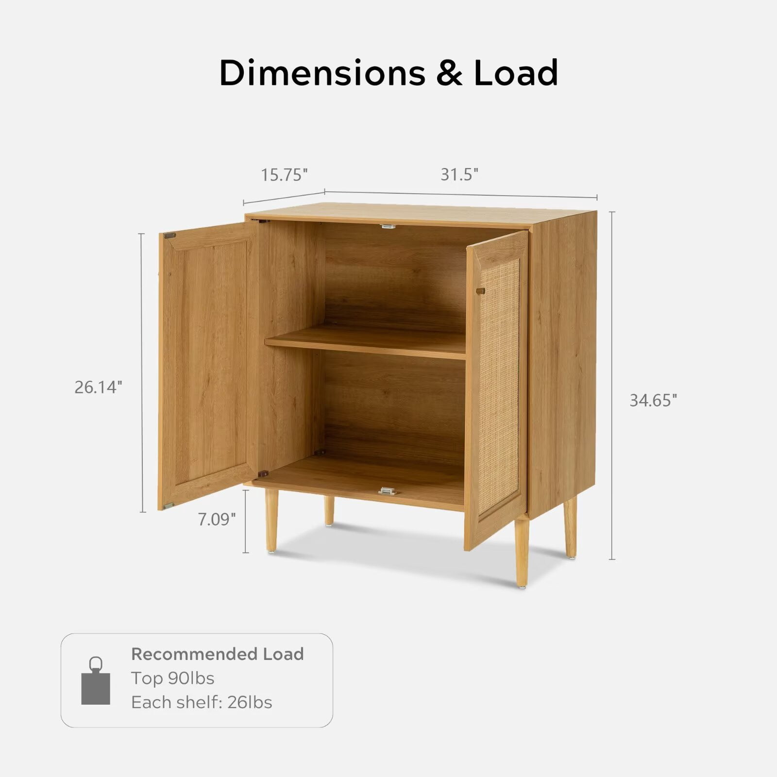 EYYTHUNG Storage Cabinet Set of 3 with Rattan Doors, Farmhouse Sideboard Cabinet Accent, Natural Oak