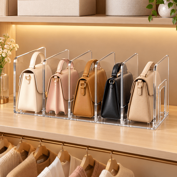 THDFTDT Handbag Storage Organizer, Clear Acrylic Purse Display Holder with Adjustable Dividers for Wardrobe Closet Shelf