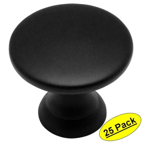 Cosmas 4545FB Flat Black Cabinet Hardware Round Knob - 7/8" Diameter - 25 Pack