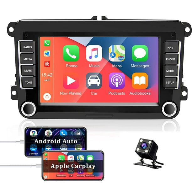 Podofo 2 Din 7 inch Car Stereo for VW Android 10 Touch Screen Car Radio  Receiver with Apple Carplay Android Auto Bluetooth GPS FM with 4 LED Rear  View Camera 