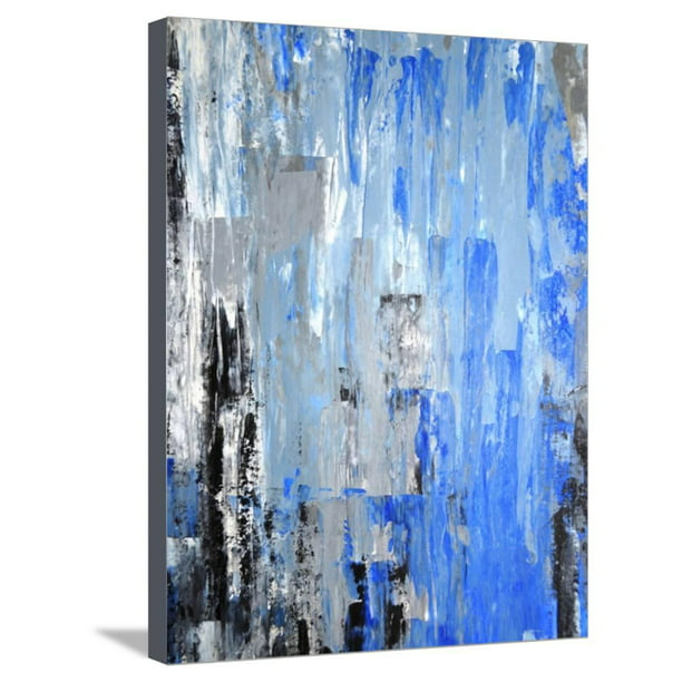 Blue And Grey Abstract Art Painting Stretched Canvas Print