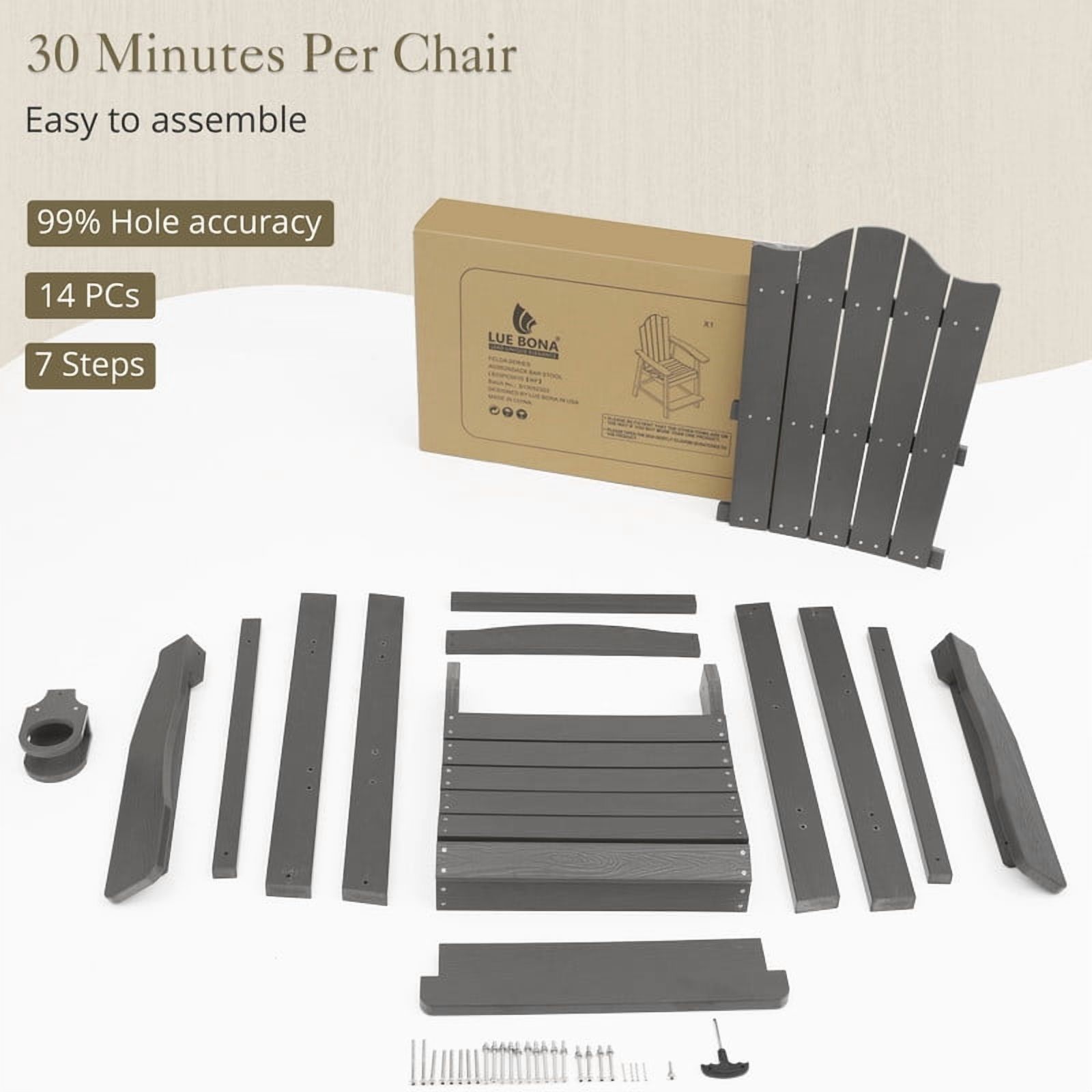 Dycanpo 25.6'' Tall Adirondack Chair with Cup Holder,All-Weather Outdoor Bar Stools,HDPS-Dark Gray