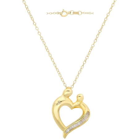 Diamond-Accent and CZ 18kt Yellow Gold over Sterling Silver Mother & Child Heart Pendant, 18