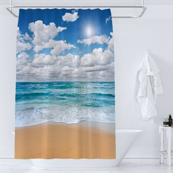 Sunny Sea Beach Seaside Scery Bath Curtain Waterproof Shower Curtains landscape